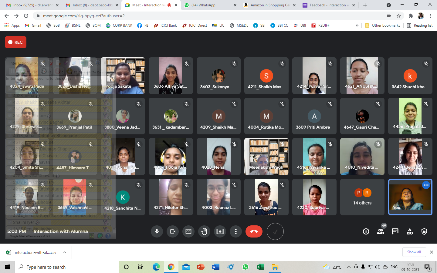 Alumna Pooja Sakate Oct 9 2021